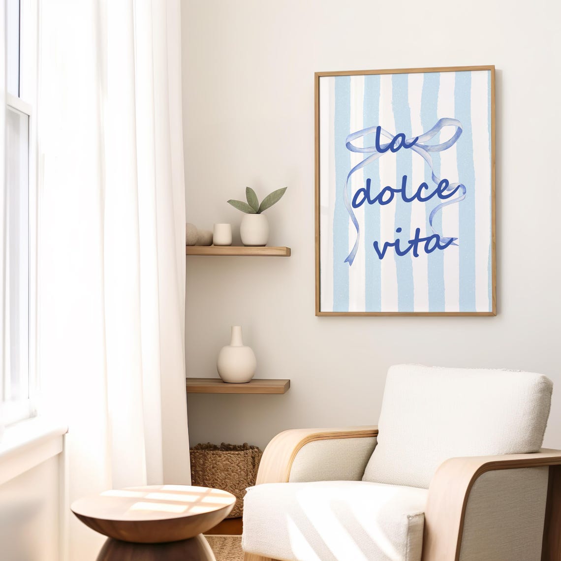 La Dolce Vita Blue Ribbon Italian Quote Coastal Striped Wall Art - Image 2