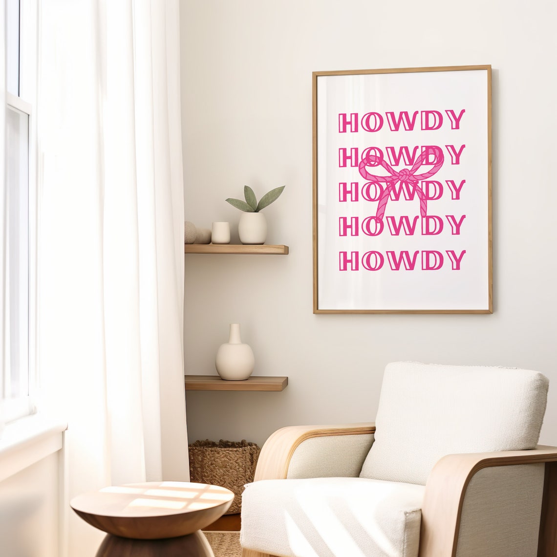 Howdy Pink Typography Western With Lasso Bow Cowgirl Charm Poster - Image 2