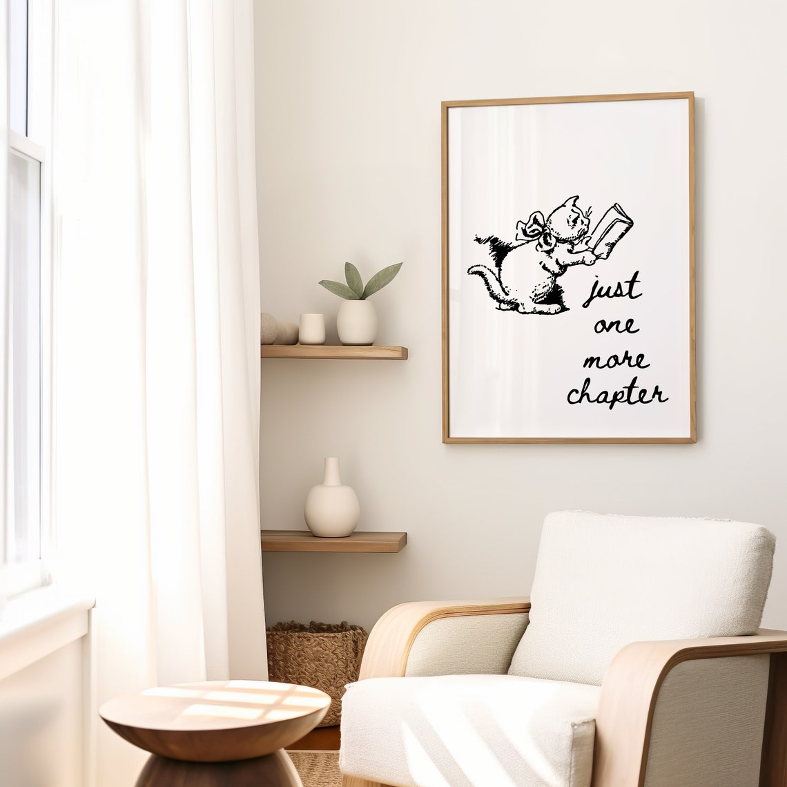 Just One More Chapter Vintage Cat Reading Book Lover Quote Poster