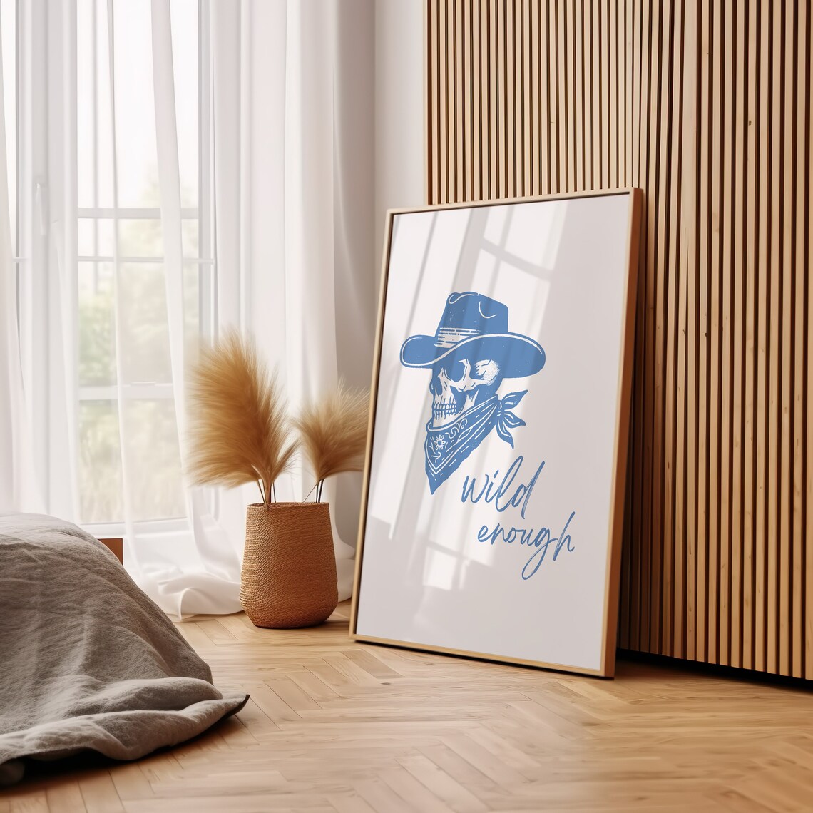 Wild Enough Blue Skull Cowboy Hat and Bandana Western Graphic Poster - Image 3