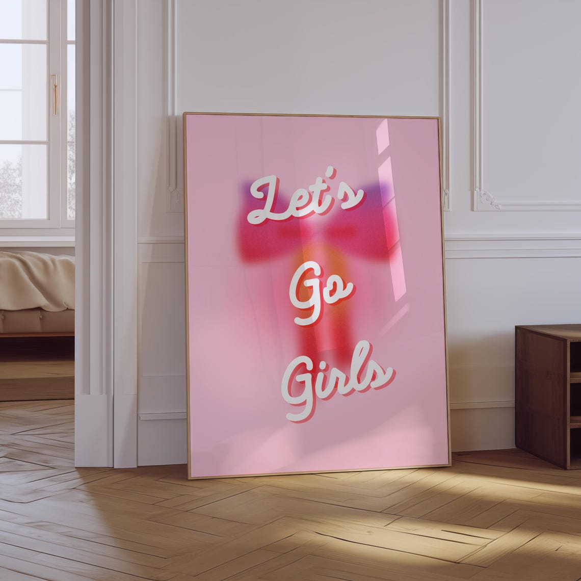 Lets Go Girls Pink Retro Script Quote Trendy Girly Bachelorette Poster
