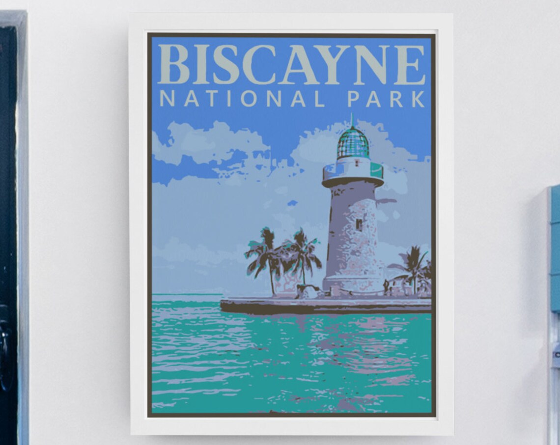 Biscayne National Park Lighthouse Palms Turquoise Water Scenic Poster