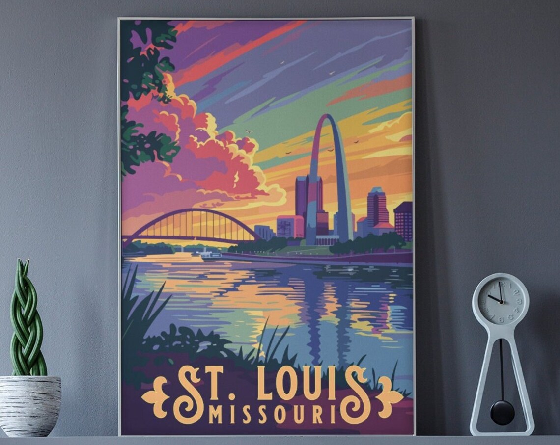 St Louis Missouri Gateway Arch River Skyline Sunset Travel Poster