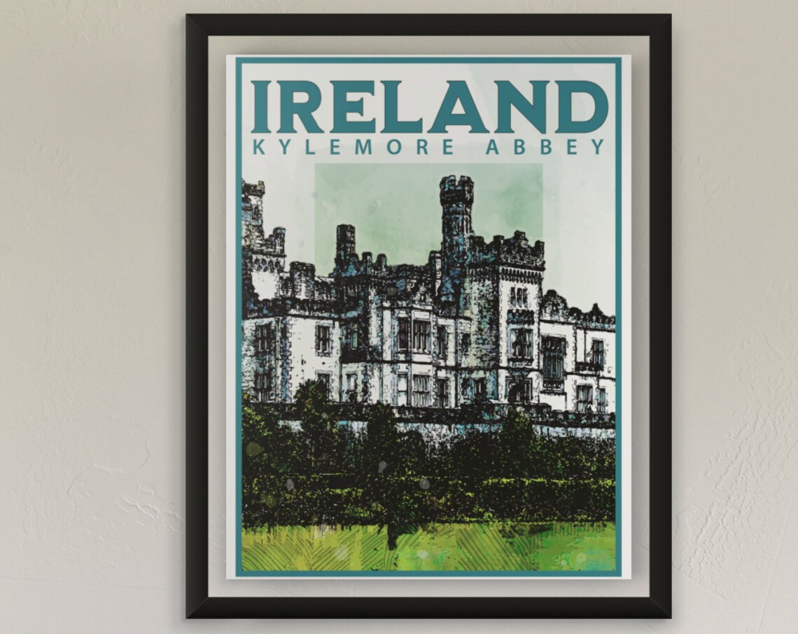 Kylemore Abbey Ireland Historic Castle Estate Vintage Travel Poster