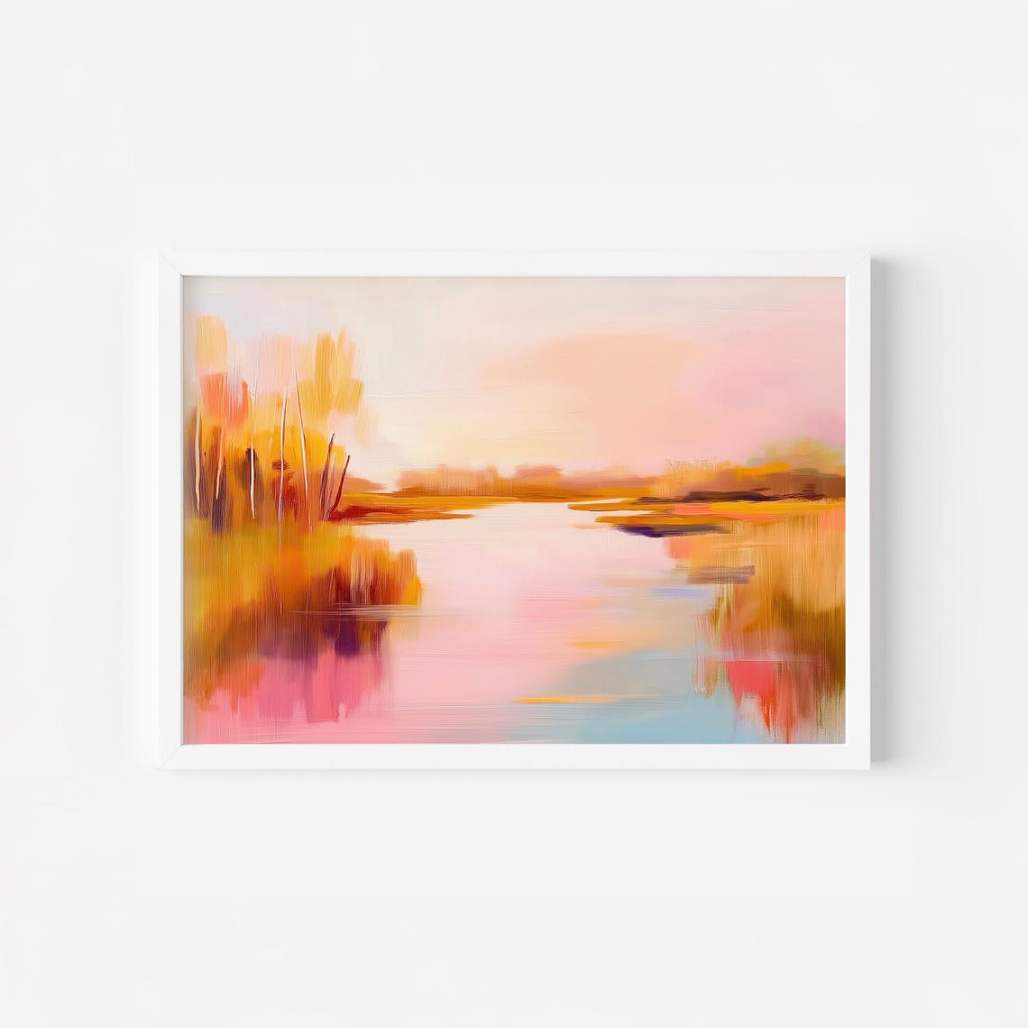 Pink And Gold Autumn Marsh With Still Reflective Creek Poster