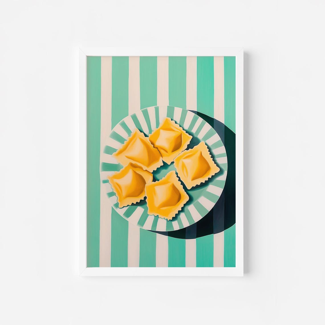 Ravioli Pasta Plate Bold Green Stripes Italian Kitchen Poster