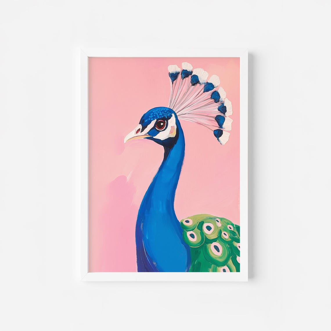 Regal Blue Peacock Portrait on Pink Bird Lover Wall Decor Poster