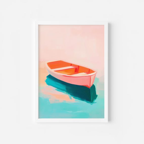 Pastel Pink Rowboats Landscape Lake Wall Art Preppy Nature Room Art Lake House Decor Print Nautical Pink Pastel