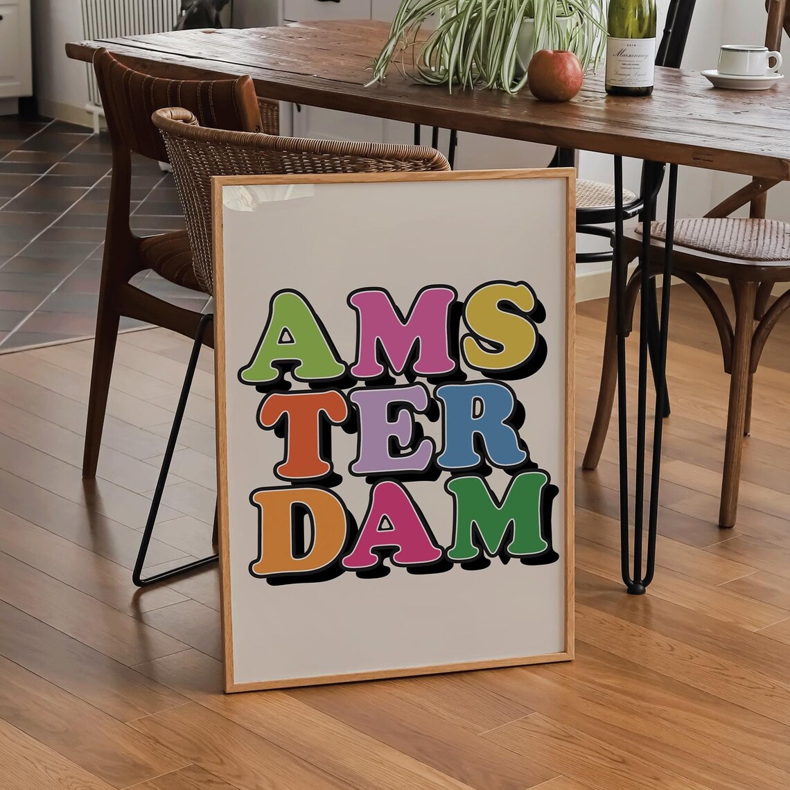 Amsterdam City Typography Poster with Retro Bubble Letter Design
