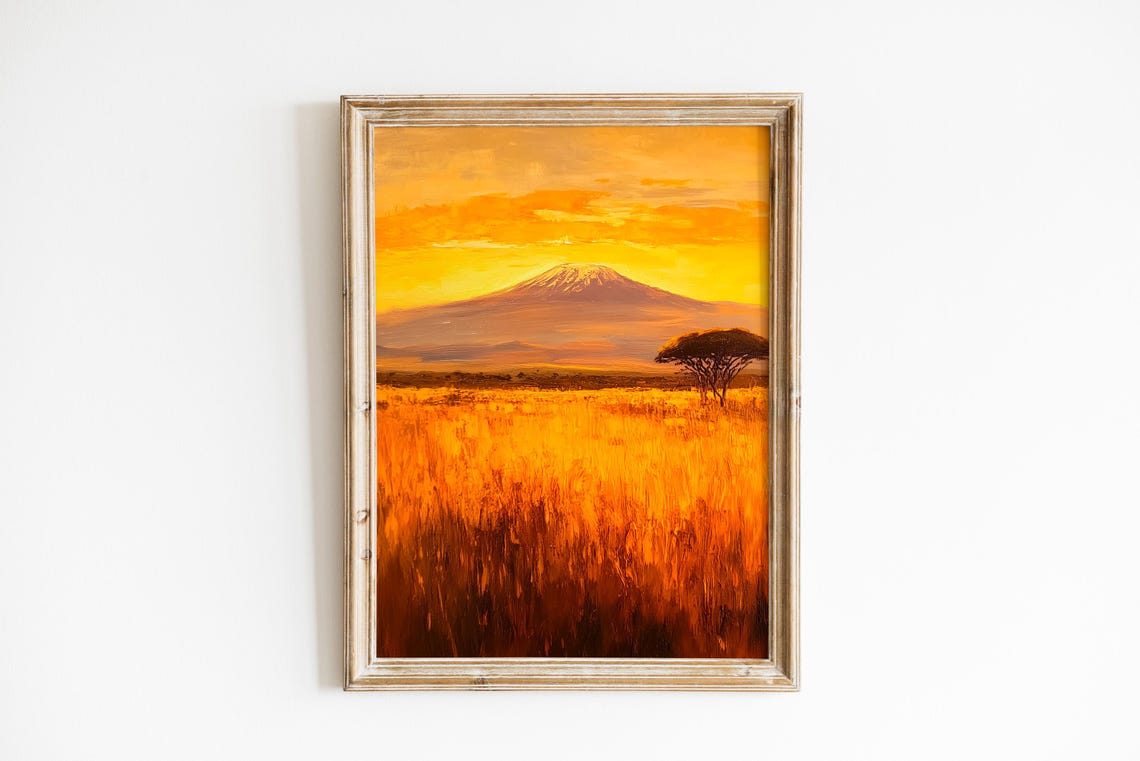 Kilimanjaro Golden Savannah Sunset Acacia Tree Landscape Poster