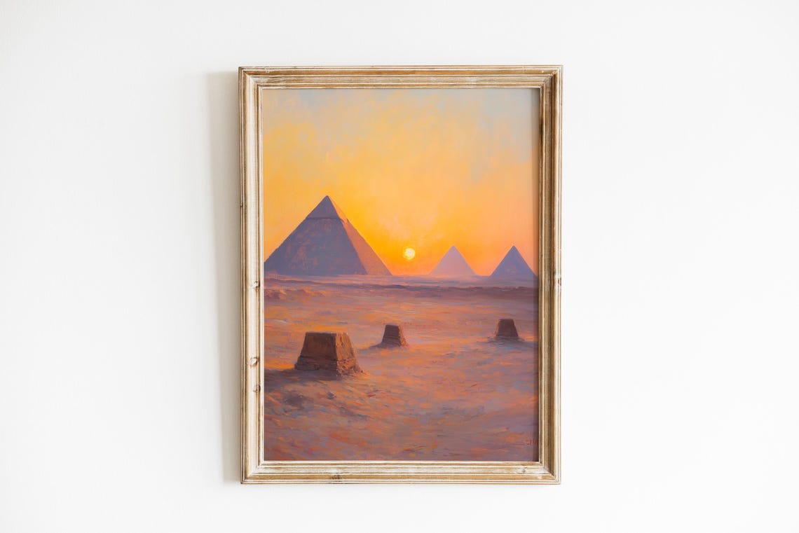 Giza Pyramids Glowing at Sunrise Egypt Desert Landscape Poster