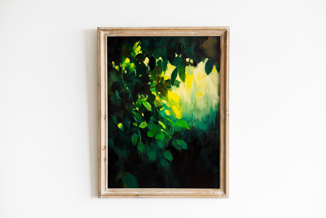 Sunlight Filtering Through Green Leaves Dark Botanical Art Poster