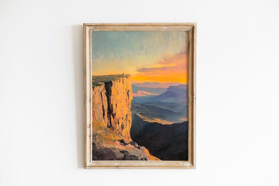 Rugged Mountain Peak At Sunrise Rustic Landscape Art Warm Vintage Decor For Farmhouse Or Cabin 880