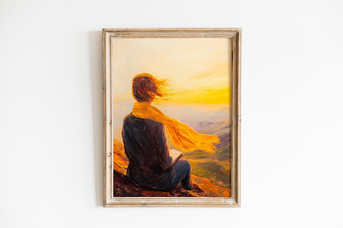 Moody Mountain Ridge Art Print, Sunset Sketching Scene
