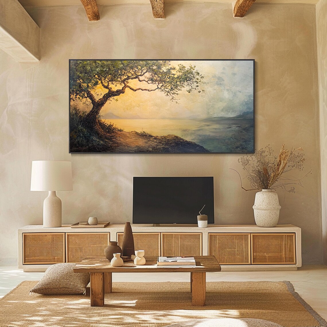Original Tree Painting On 3d Green Tree Textured Wall Art Impressionist Wall Art Vibrant Nature Living Room Decor - Image 2