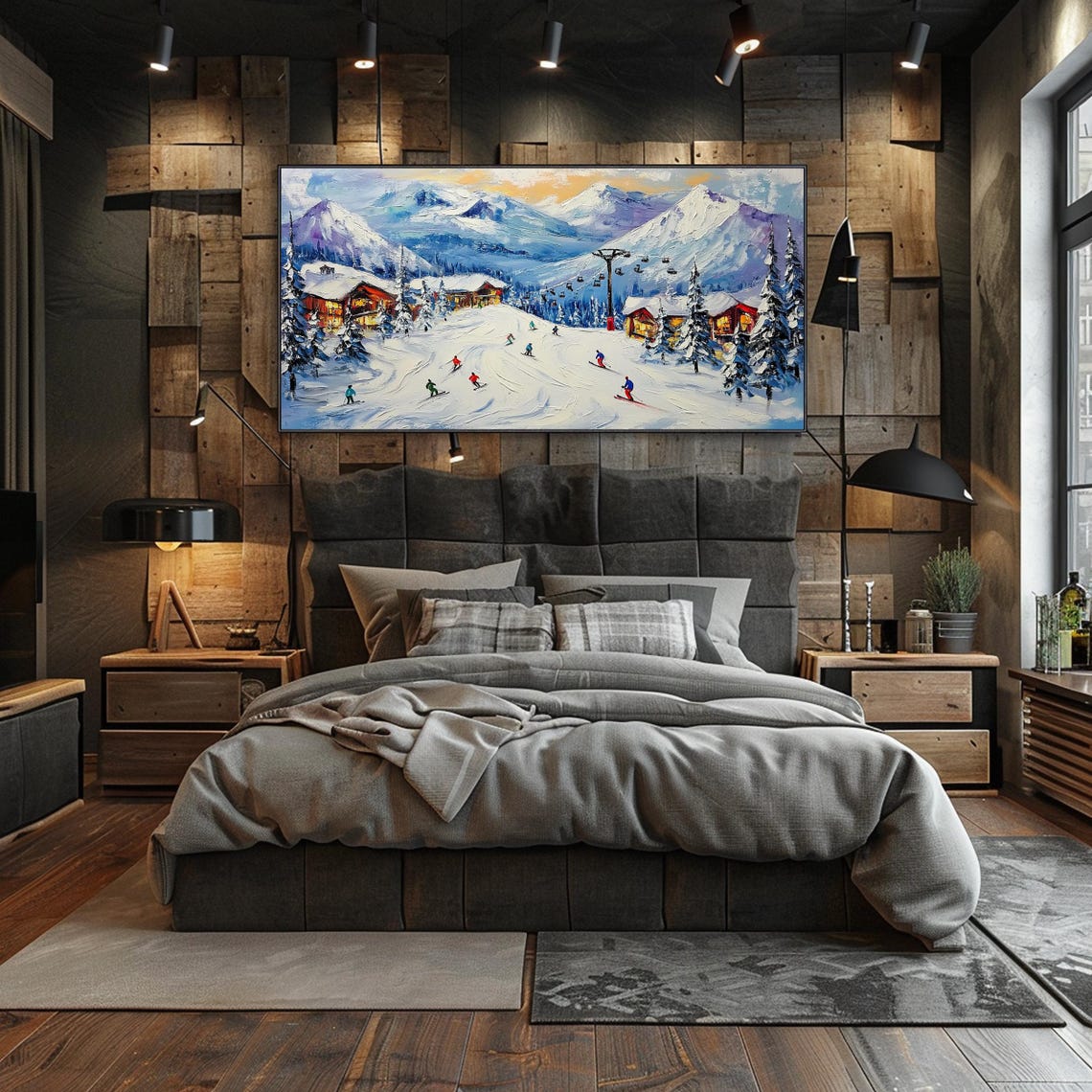 Sunny Ski Resort Slopes Chairlift Alpine Snowy Peaks Art Poster - Image 3