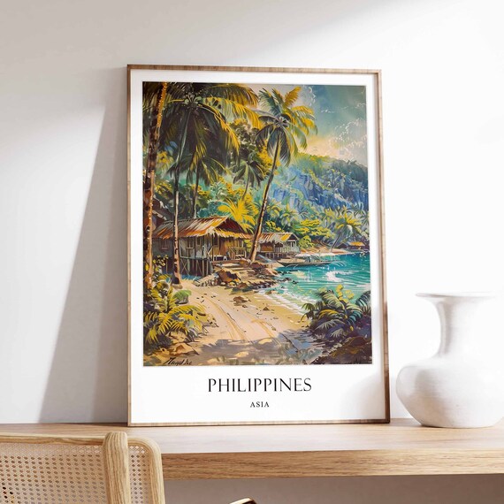 Philippines Southeast Asia Travel Poster, Tropical Beach