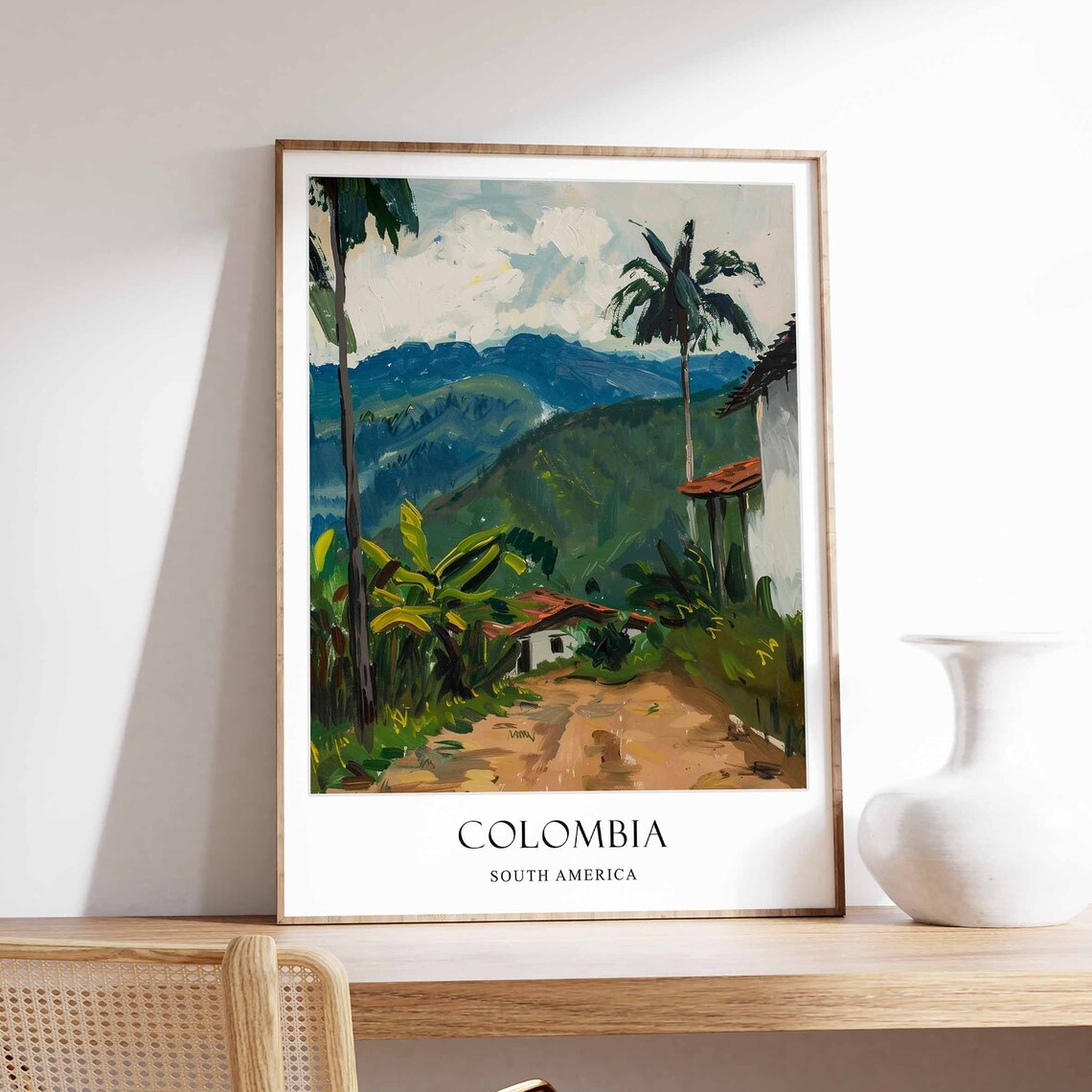 Colombia South America Tropical Mountain Village Painting Poster