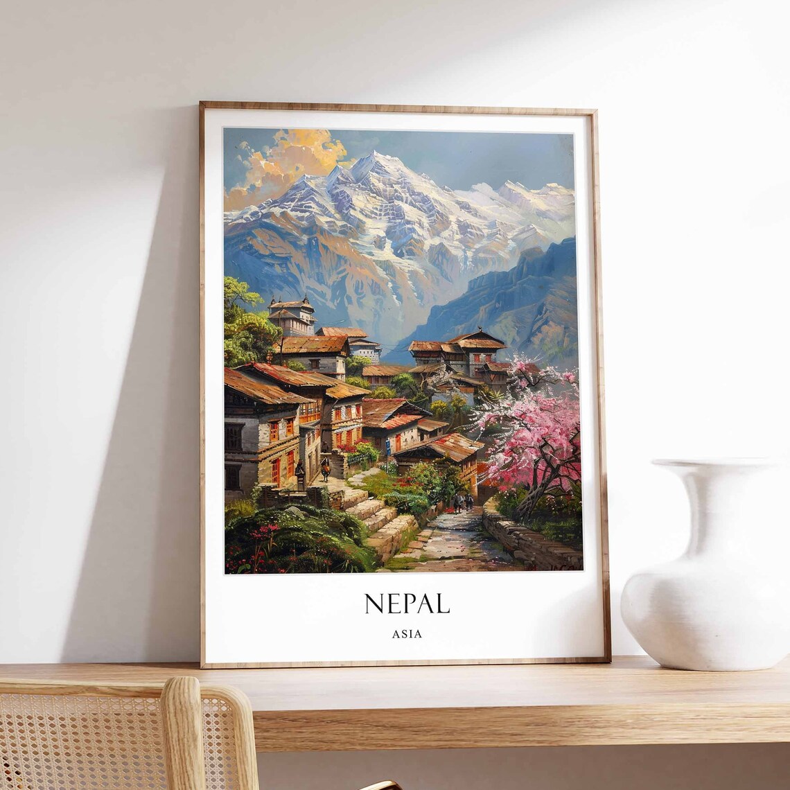 Nepal Travel Poster, Himalayan Landscape Art Print
