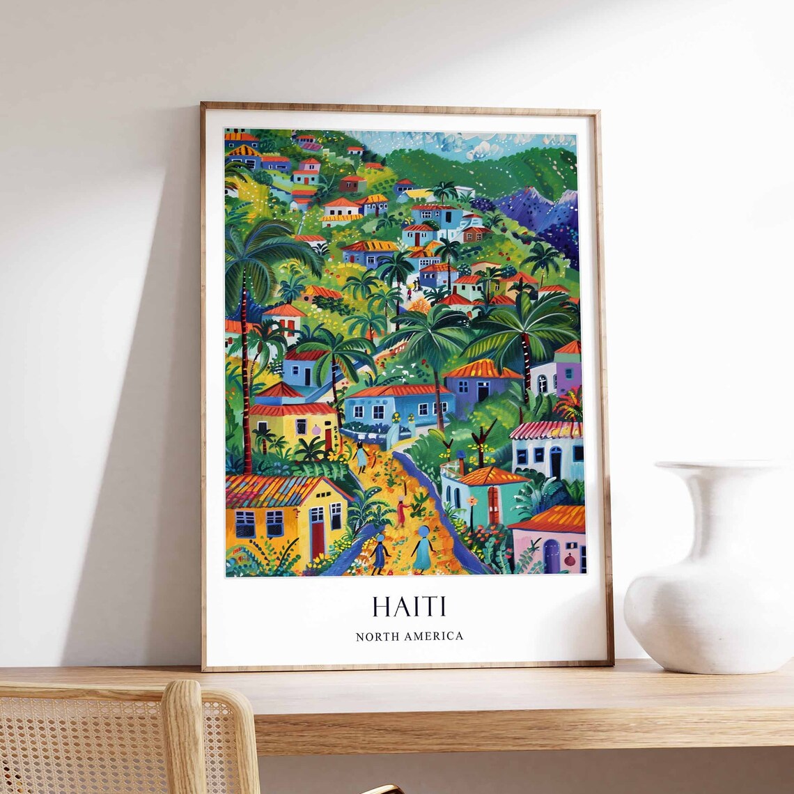 Haiti North America Colorful Hillside Village Travel Collection Poster