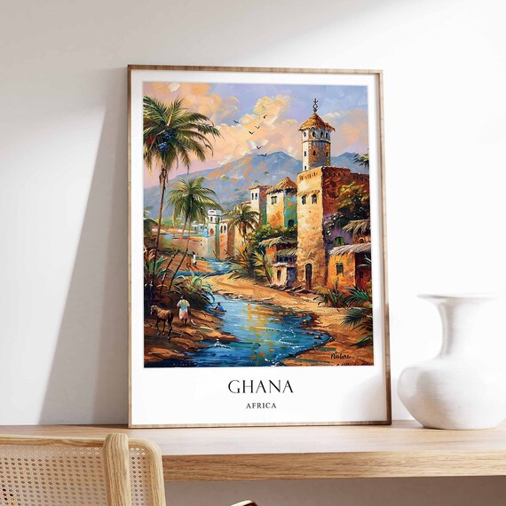Ghana Poster Wall Decor Vibrant African Art Accra Cityscape Landscape Gift Travel