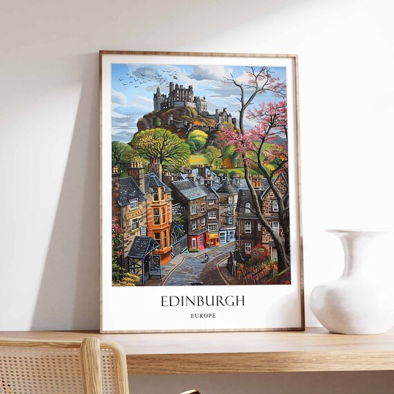 Edinburgh Poster Home Decor Wall Art Scottish Travel Scotland Cityscape Gift