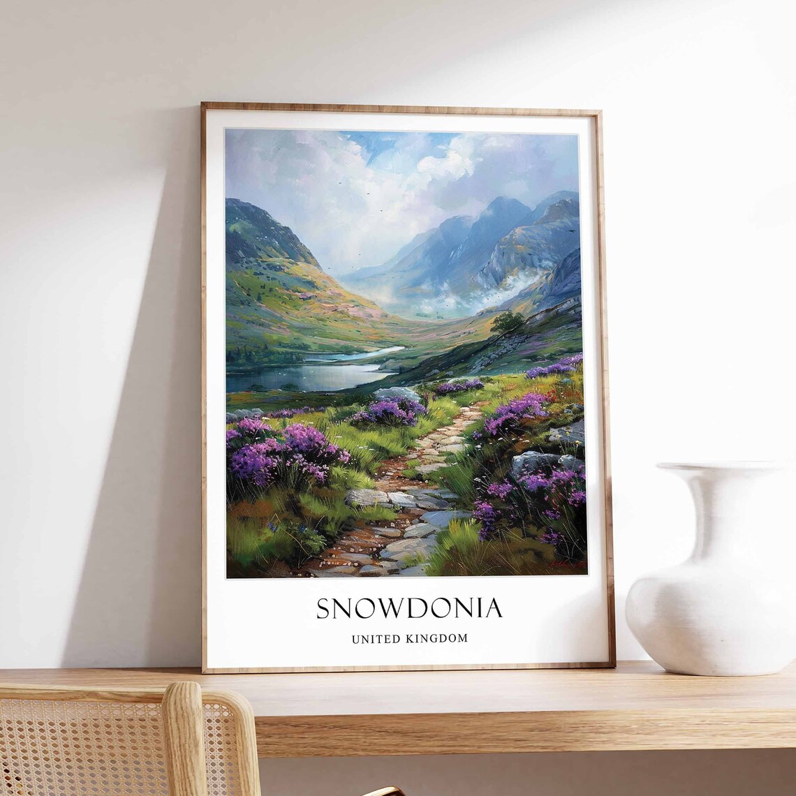 Snowdonia United Kingdom Heather Mountain Valley Travel Poster