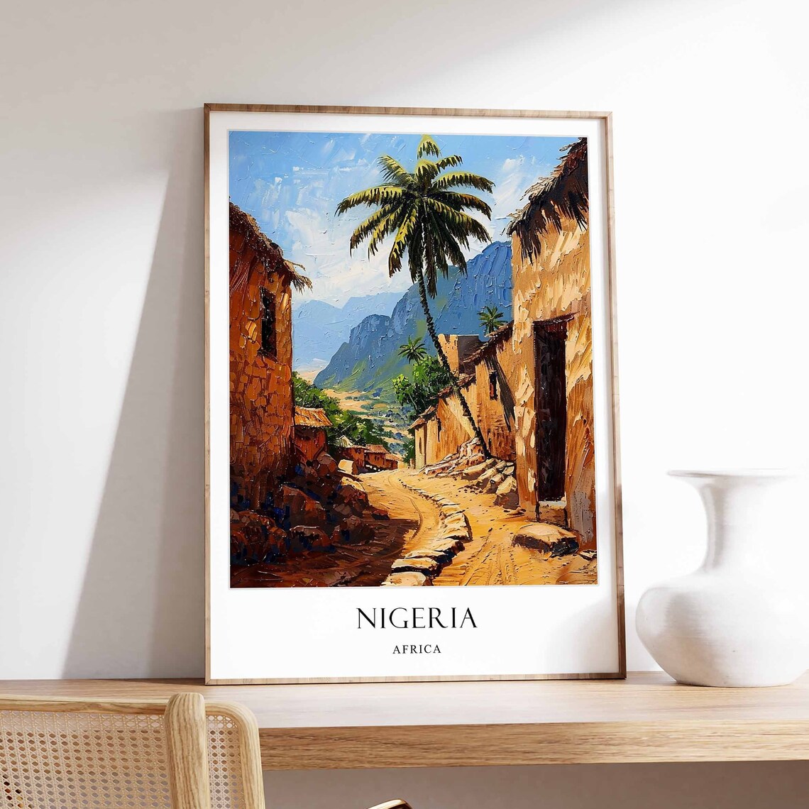 Nigeria African Village Street Palm Tree Landscape Art Poster