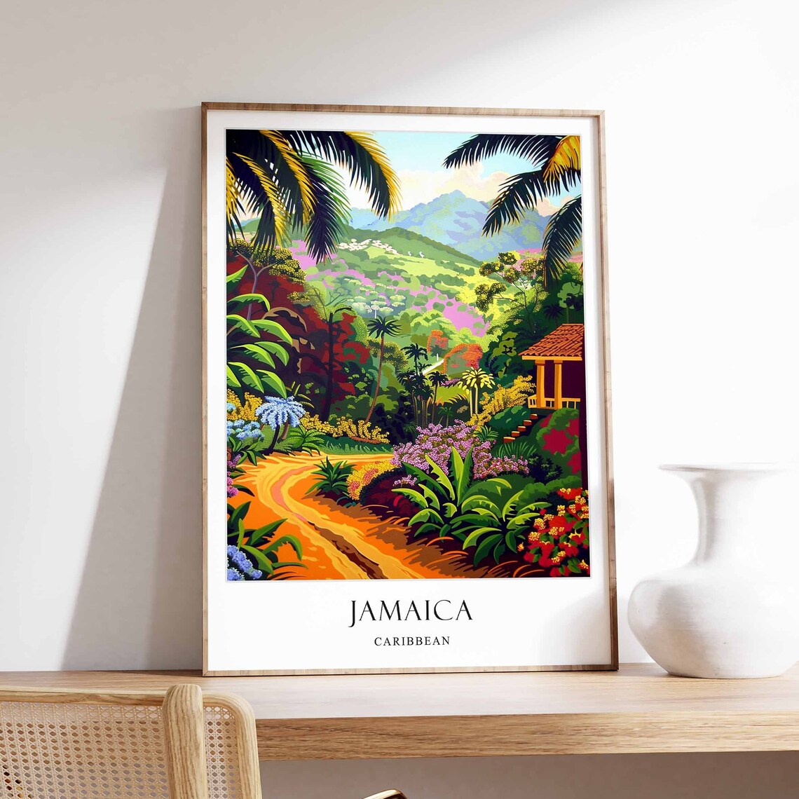 Jamaica Caribbean Tropical Jungle Road Palm Valley Travel Poster