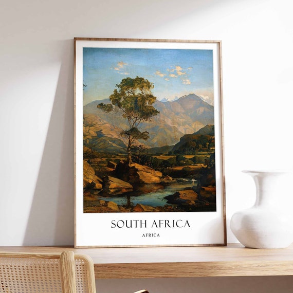 South Africa Poster African Wildlife Decor Table Mountain Wall Art Safari Print Cape Town Travel