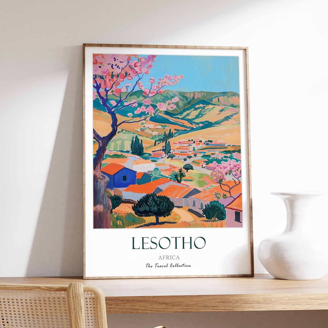 Lesotho Village Mountains Spring Blossom Travel Collection Poster