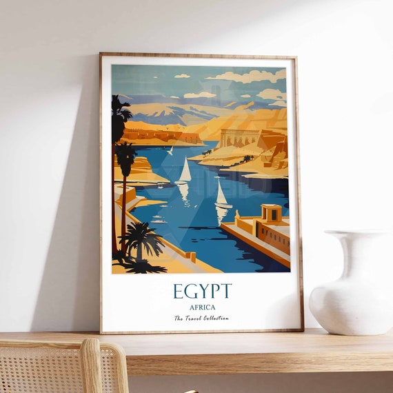 Egypt Poster Pyramids Nile River Travel Print Artwork Ancient