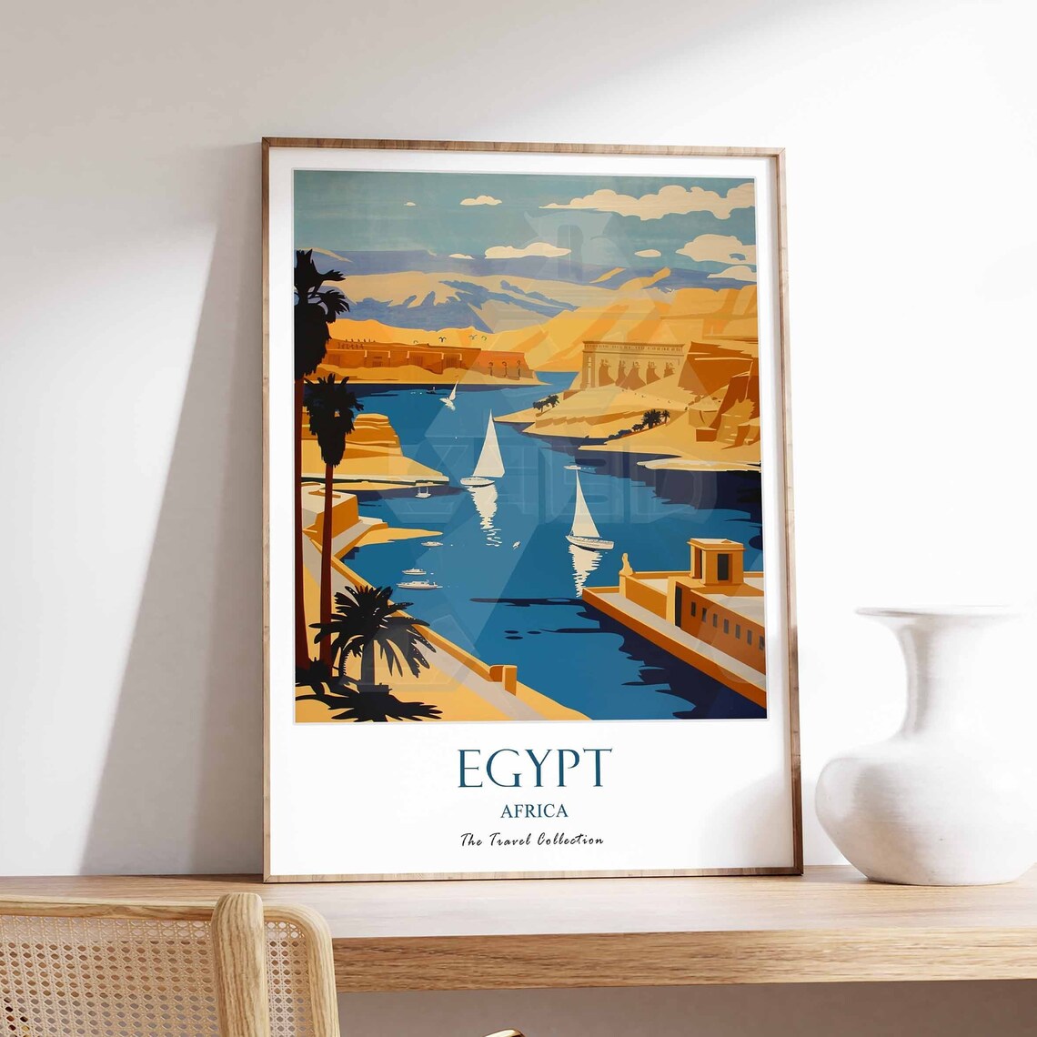 Egypt Nile River Sailboats Desert Temples Vintage Travel Poster