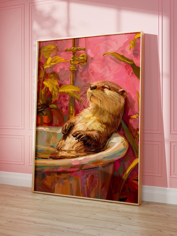 Cute Otter Poster Print, Bathroom Wall Art