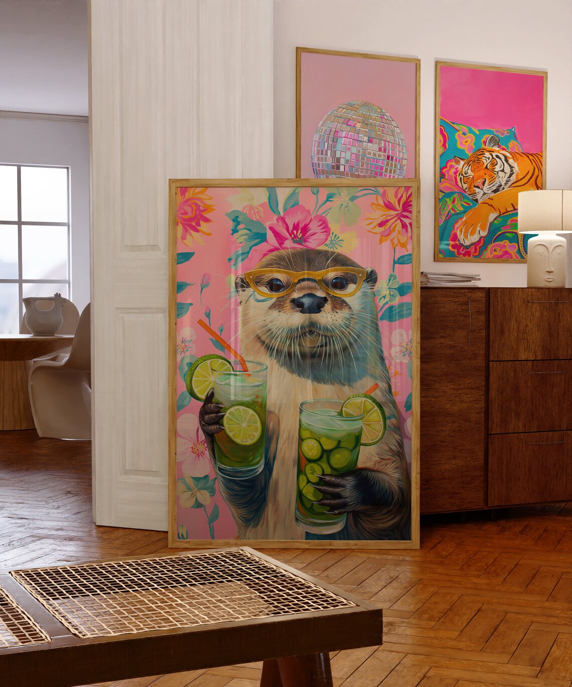 Otter With Cocktail, Maximalist Oil Painting - Image 4