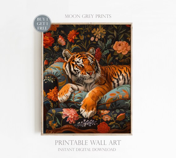 Tiger Sleeping On A Couch, Maximalist Oil Painting