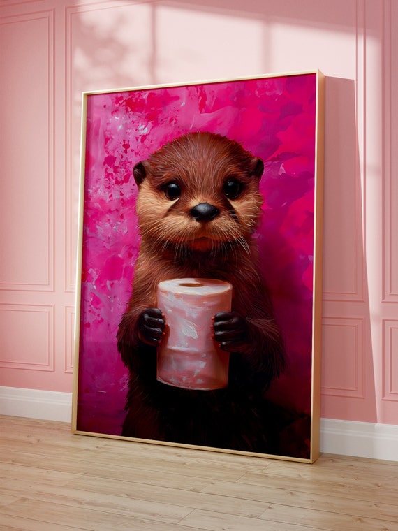 Cute Otter Holding Toilet Paper Roll Poster Print