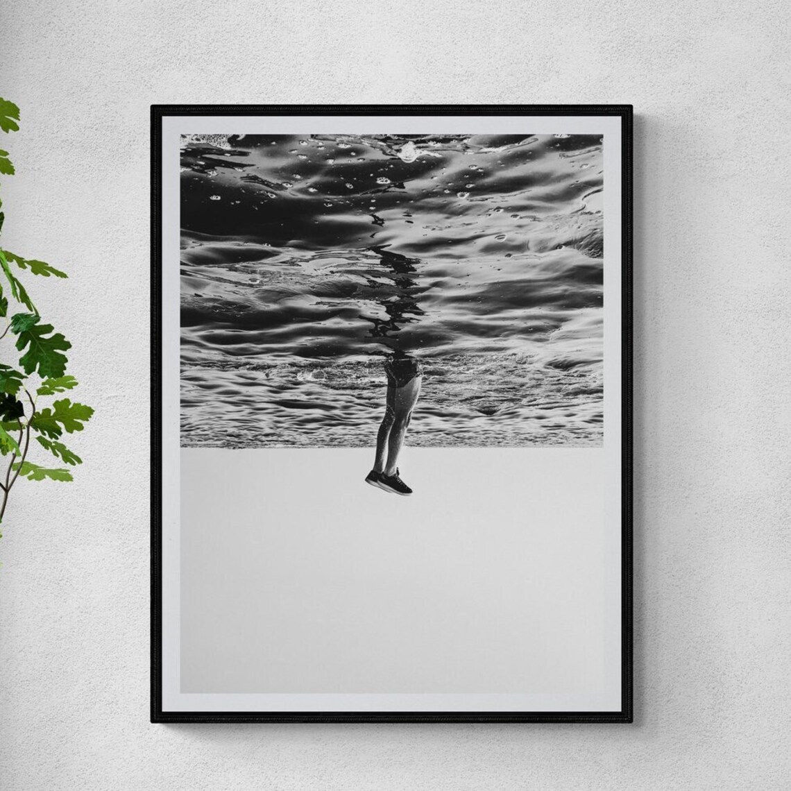 Black and White Ocean Dive Beach Lifestyle Art Print