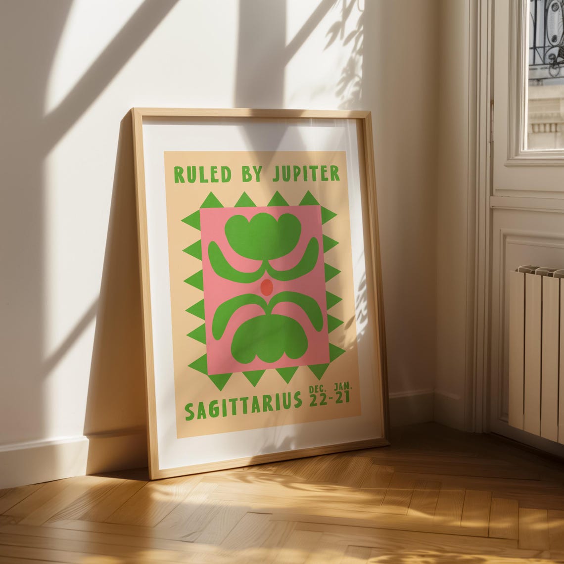 Sagittarius Zodiac Flower Poster Ruled By Jupiter Retro Print - Image 2