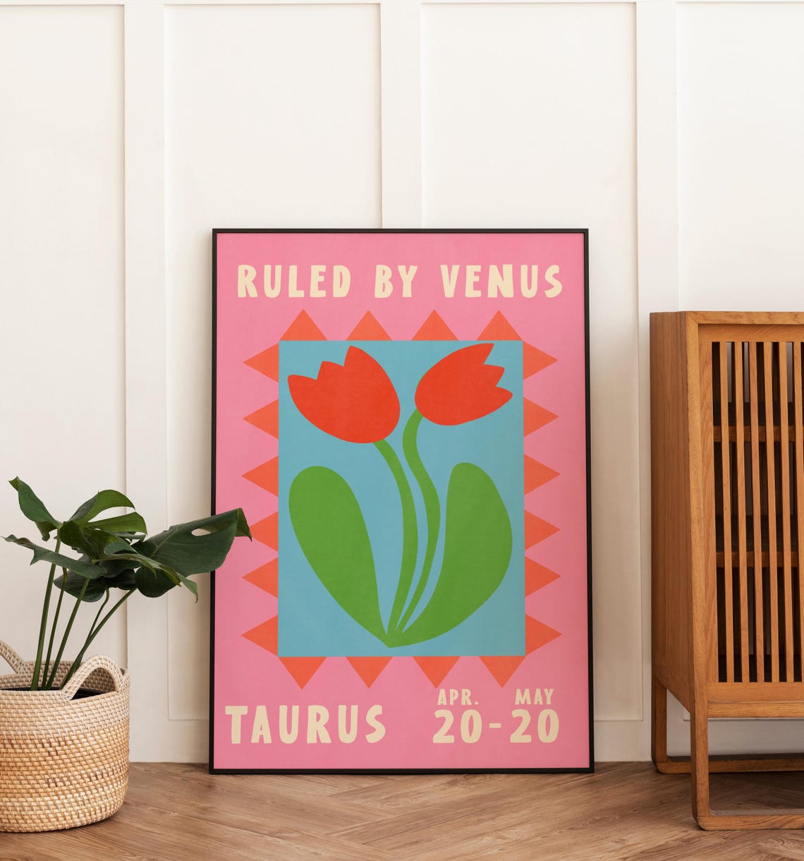 Taurus Zodiac Tulip Poster Ruled By Venus Retro Astrology Print - Image 3