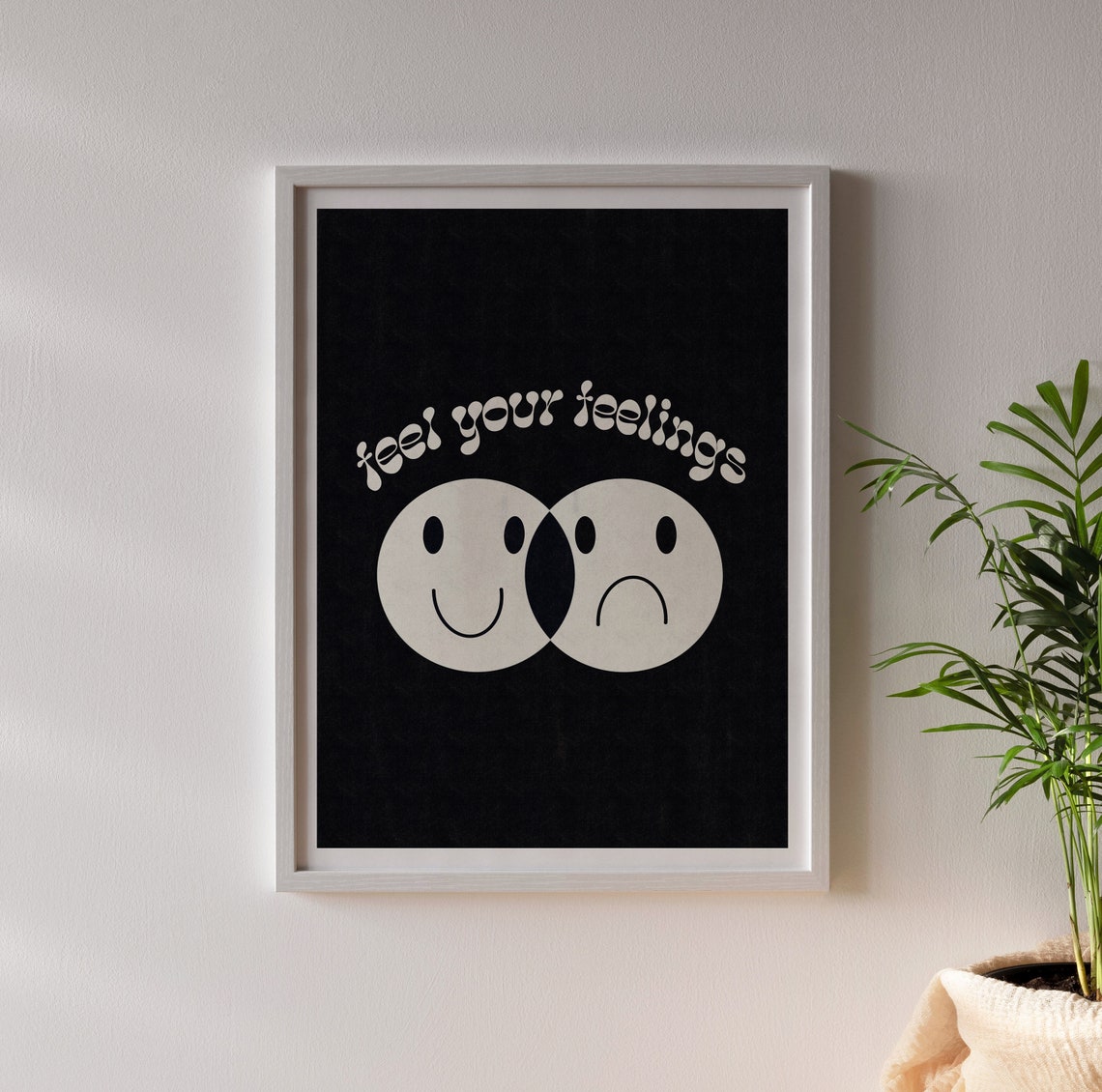 Feel Your Feelings Happy Sad Faces Groovy Quote Minimalist Art Poster - Image 2