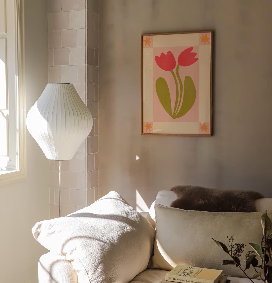 Red Tulips Star Border Scandinavian Folk Botanical Art Poster - Image 3