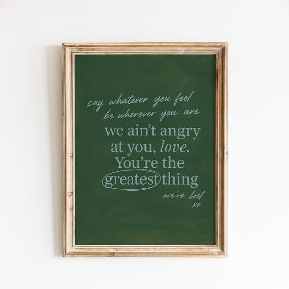 Greatest Thing Lyric Poster Vintage Green Quote Wall Art
