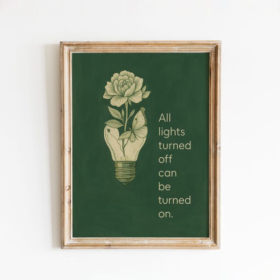 All Lights Turned Off Lyric Poster Floral Light Bulb Wall Art