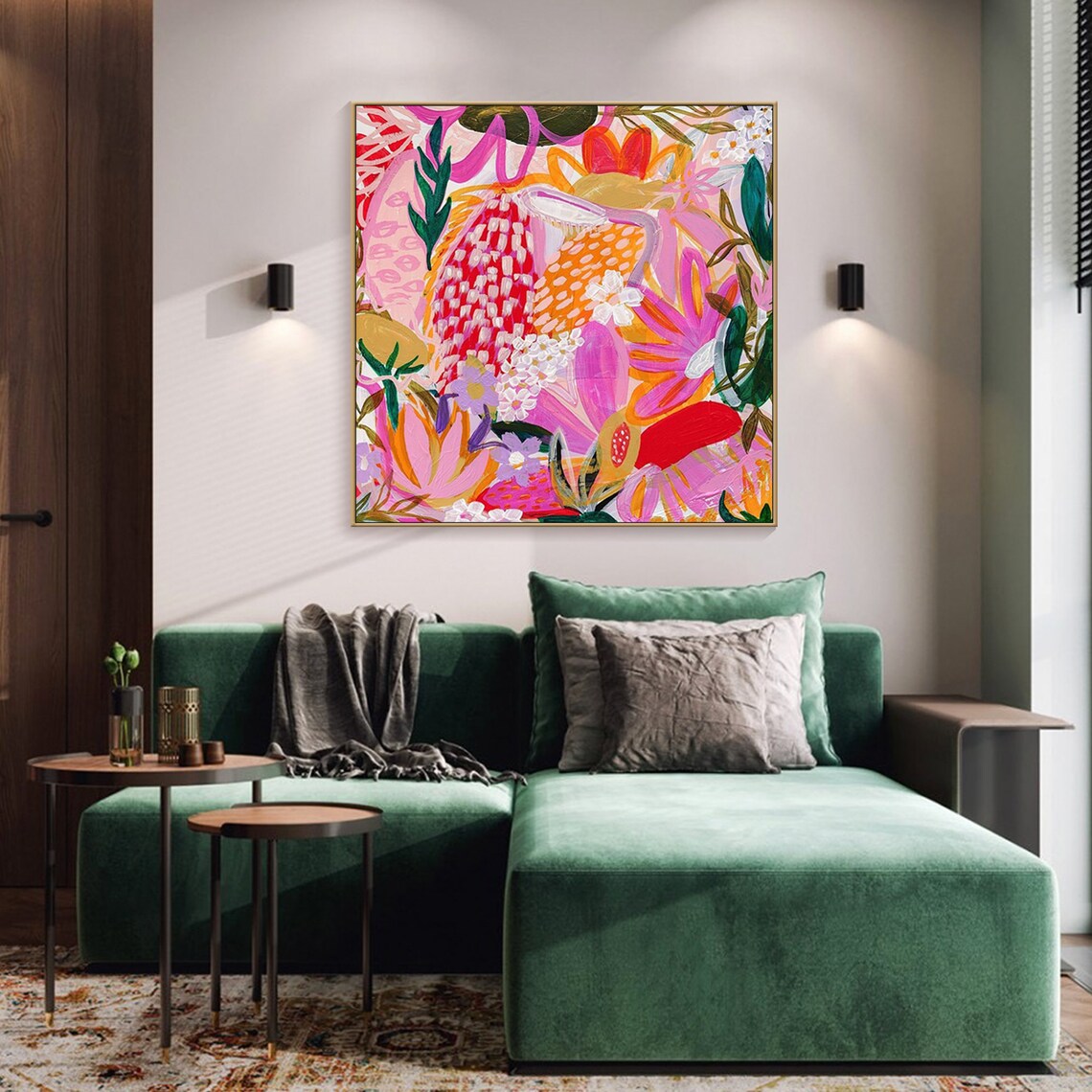 Original Colorful Flower Painting On Plant Painting Boho Modern Art Custom Wall Art Tropical Painting Living Room Wall Art Morden Art - Image 2