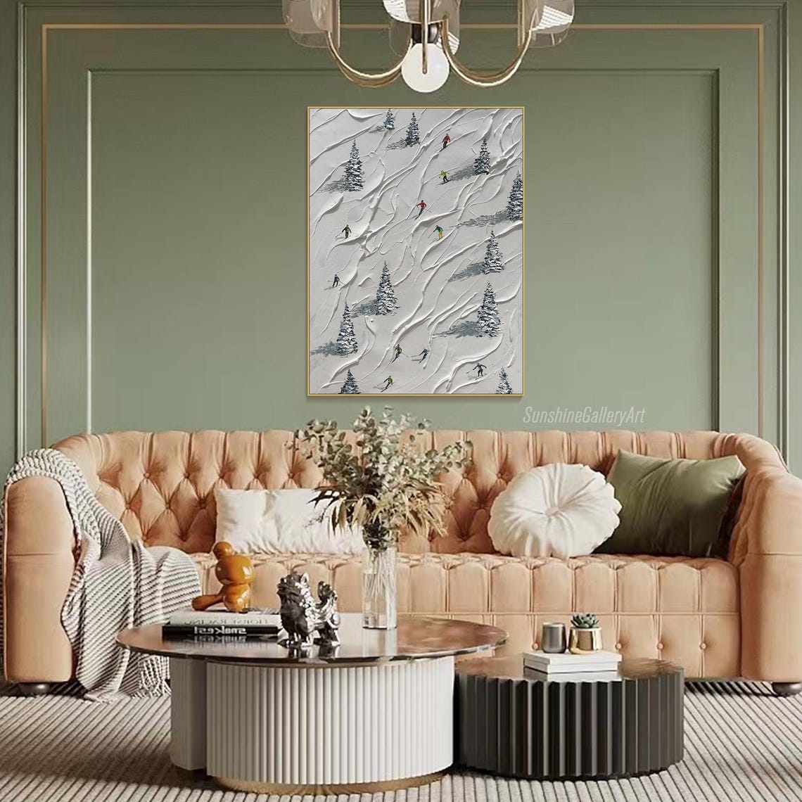 Skiers Carving Down Snowy Mountain Slope With Pine Trees Poster - Image 3