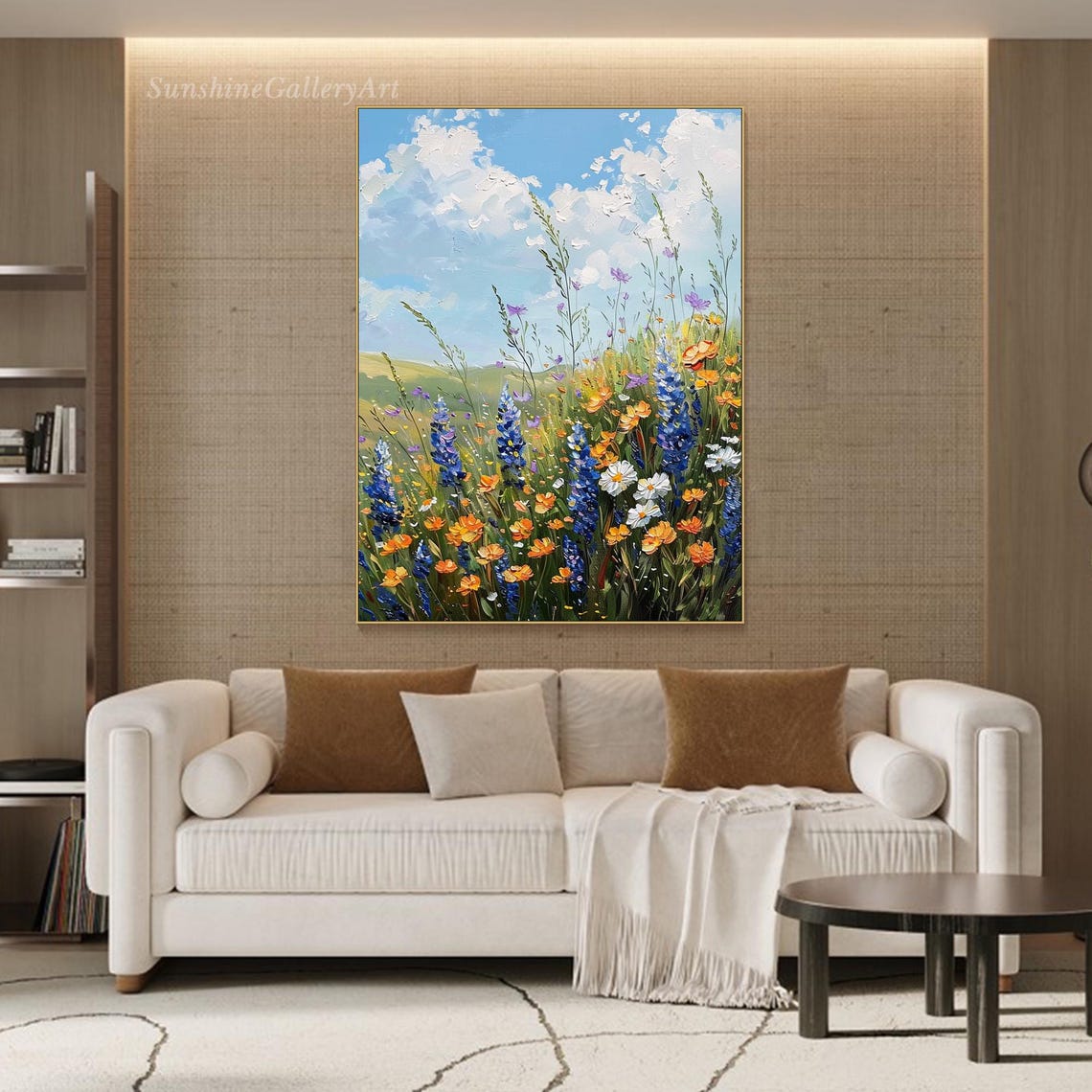 Wild Bluebell And Orange Poppy Meadow Under Blue Spring Sky Poster - Image 2
