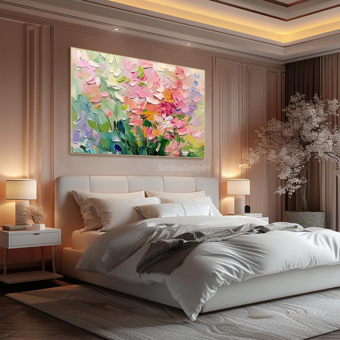 Pastel Pink Blossom Garden With Soft Green Leaves Art Poster - Image 3