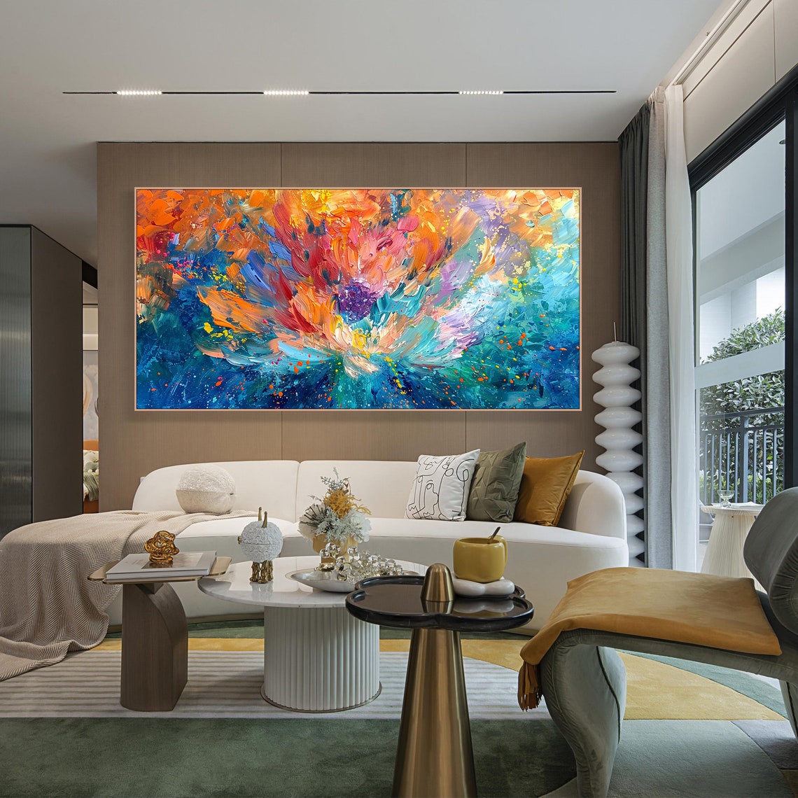 Vibrant Abstract Flower Burst In Orange Pink And Blue Poster - Image 2