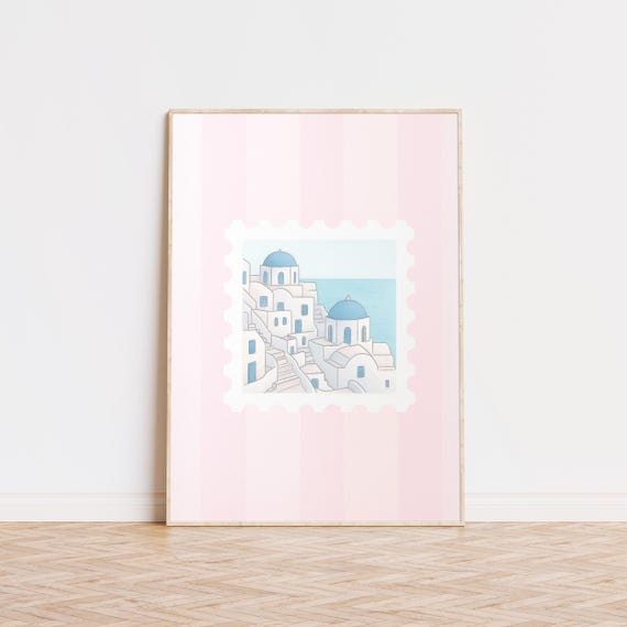 Santorini Stamp Print, Coquette Pink Stripes